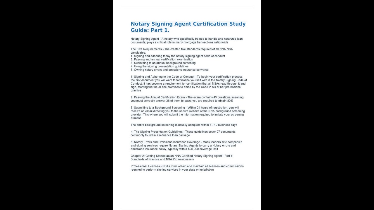 NOTARY SIGNING AGENT CERTIFICATION STUDY GUIDE PART 1 pdf