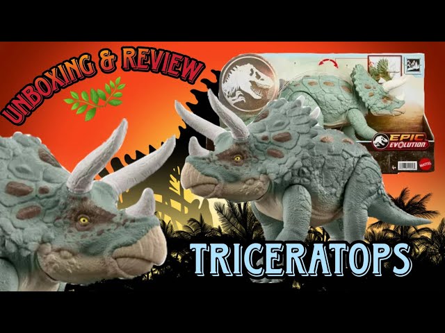 Vídeo relacionado con Mattel Jurassic World Gigantic Trackers Triceratops Dinosaurio de juguete con movimientos de ataque, +4 años (HTK79)