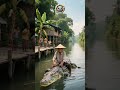Fearless Grandpa Rides A Giant Crocodile Across The Canal Unbelievable Scene Youtubeshorts