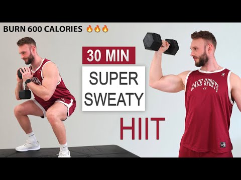 30 Min SUPER SWEATY HIIT Workout + Dumbbells | Burn 600 Calories | (Full body, At Home)