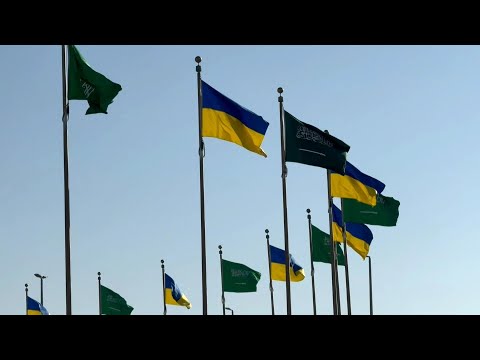 Video Thumbnail: Ukrainian flags raised ahead of US-Ukrainian talks in Jeddah | AFP