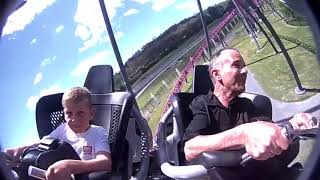 Aaron and Ethan ride the DC Rivals Hypercoaster