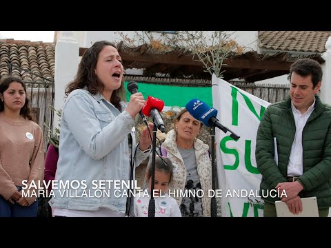 María Villalón canta el Himno de Andalucía en la Venta Leche en la Marcha Salvemos Setenil