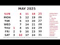 Calendar May 2025