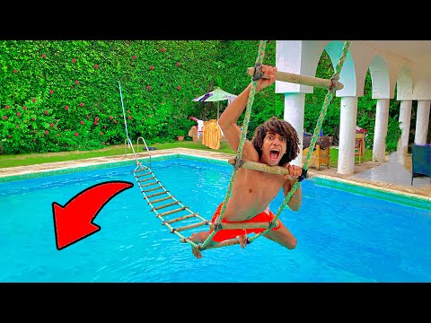 تحدى عبور حمام السباحه بدون لمس المياه !