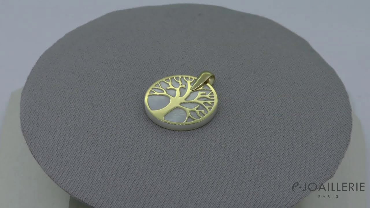 www.e-joaillerie.com - Pendentif or jaune 18 carats arbre de vie et nacre