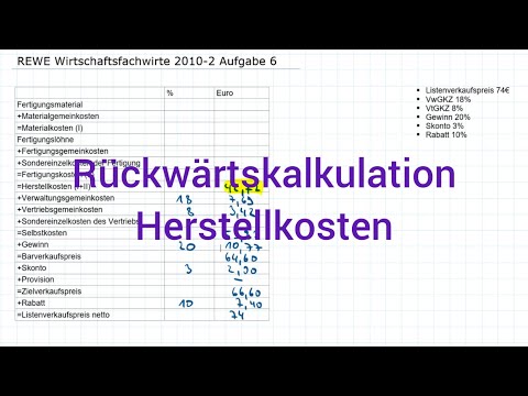REWE Wirtschaftsfachwirte 2010-2 Herbst Aufgabe 6 - Rückwärtskalkulation, Herstellkosten