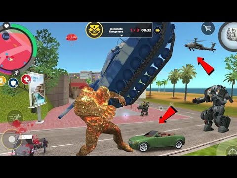 😱Rope Hero: Vice Town 🔥🔥(stone giant fight army tank) stone monster destroy army tank and robot car