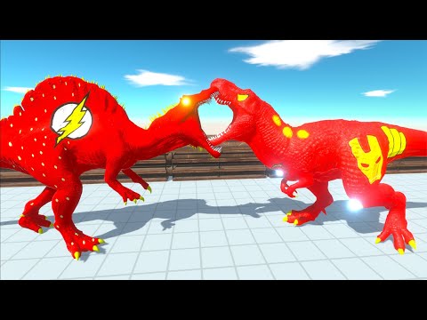 FLASH SPINOSAURUS vs SUPERMAN T-REX vs IRONMAN T-REX DEATH RUN - Animal Revolt Battle Simulator