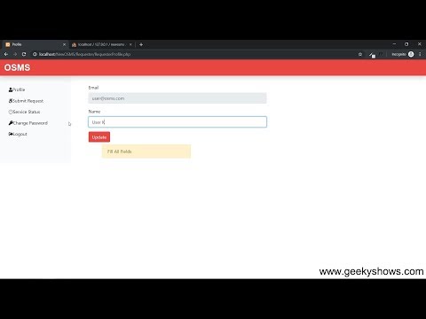 Requester or User Profile Page of Online Service Management System PHP Project Hindi