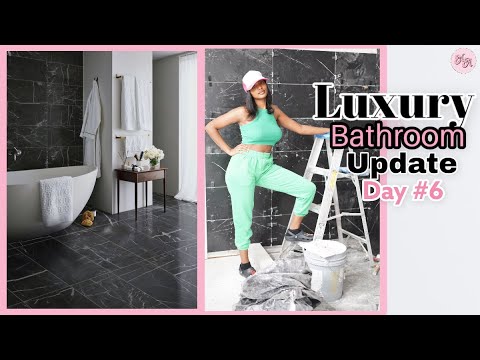LUXURY BATHROOM UPDATE, BLACK TILE IS UP! NADIRAH ALI