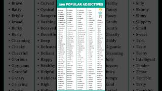 200 Popular adjectives #vocabulary #learnenglish #grammar #spokenenglish #youtubeshorts #shorts