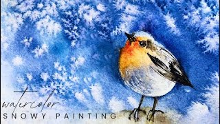 Magic Snow Texture Watercolor | Easy Winter Bird Painting watercolor