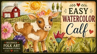 How to Draw & Paint a Baby Calf | Easy Watercolor Farm Animal Tutorial for Beginners