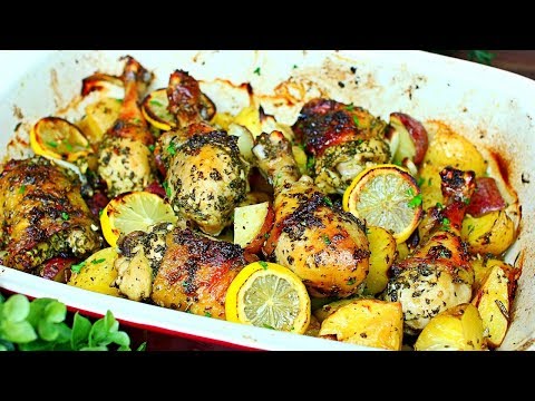 Lemon Garlic Herb Chicken and Potatoes Recipe - One Pan Roasted Chicken and Potatoes Video