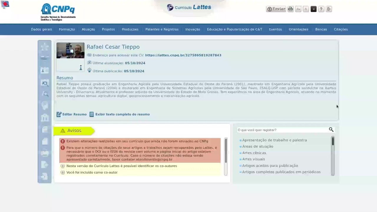 Currículo Lattes -Vincular produções (artigos e orientações) no projeto