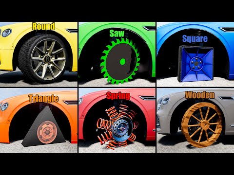 Round vs Saw vs Square vs Triangle vs Spring vs Wooden Wheels #2 - Beamng drive
