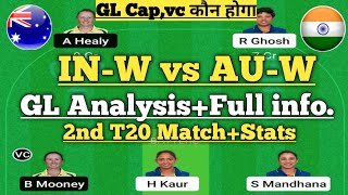 in-w vs au-w 2nd t20 match dream11 team of today match| india women vs au-women dream11 prediction