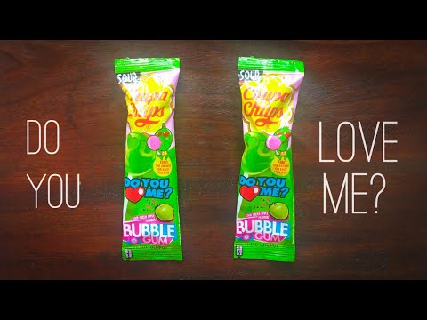 Do You Love Me Chupa chups Sour green apple flavour bubble gum filled lollipop unpacking and review