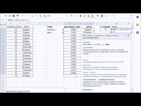 Проектирование нейронных сетей в Google Таблицах 2ч. Классификация продукта по обучающей выборке.