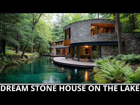 Magical Curved Stone House on the Lake | Stunning Two-Story Forest Home Design