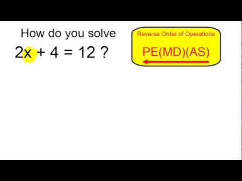 Part of a video titled Solve 2x + 4 = 12 - YouTube