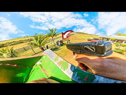 ATIREI NOS MEUS AMIGOS COM AIRSOFT EM CIMA DO MEU TRATOR