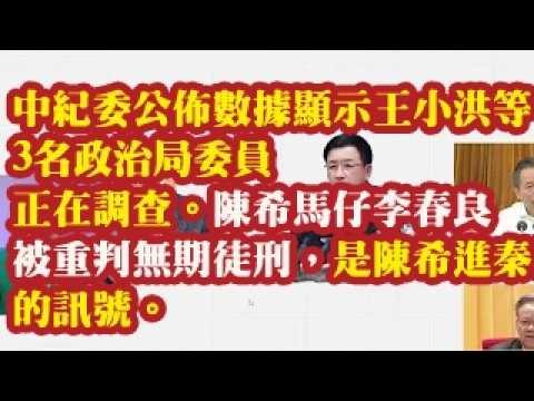 中纪委公布数据显示王小洪等3名政治局委员正在被调查。陈希马仔李春良被重判无期徒刑，是不是陈希进秦城的信号。 2026-07-27 08:11