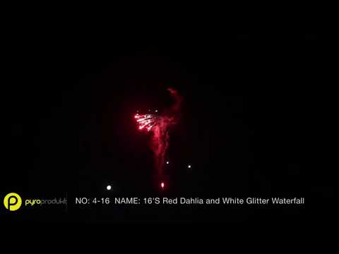 Pyroprodukt – Red Dahlia and White Glitter Waterfall 4-16