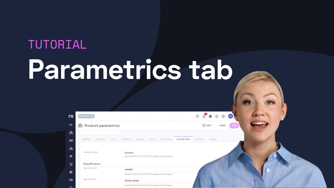 Working with products - Parametrics tab
