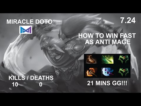 Dota 2 - Miracle Anti Mage Pro Player Fast Win At min 21 / Learn How To Carry Fast!!! Ez mmr  - 7.24