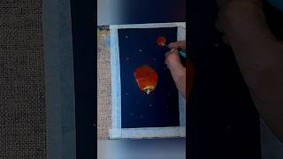 Chinese Lantern Acrylic Painting 🎨 | Sky Lanterns in Night Scene
