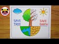 How To Draw Save Tree Save Earth World Earth Day Drawing Save Environment Drawing Save Nature