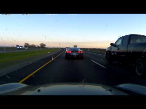 Pickup forces car off highway