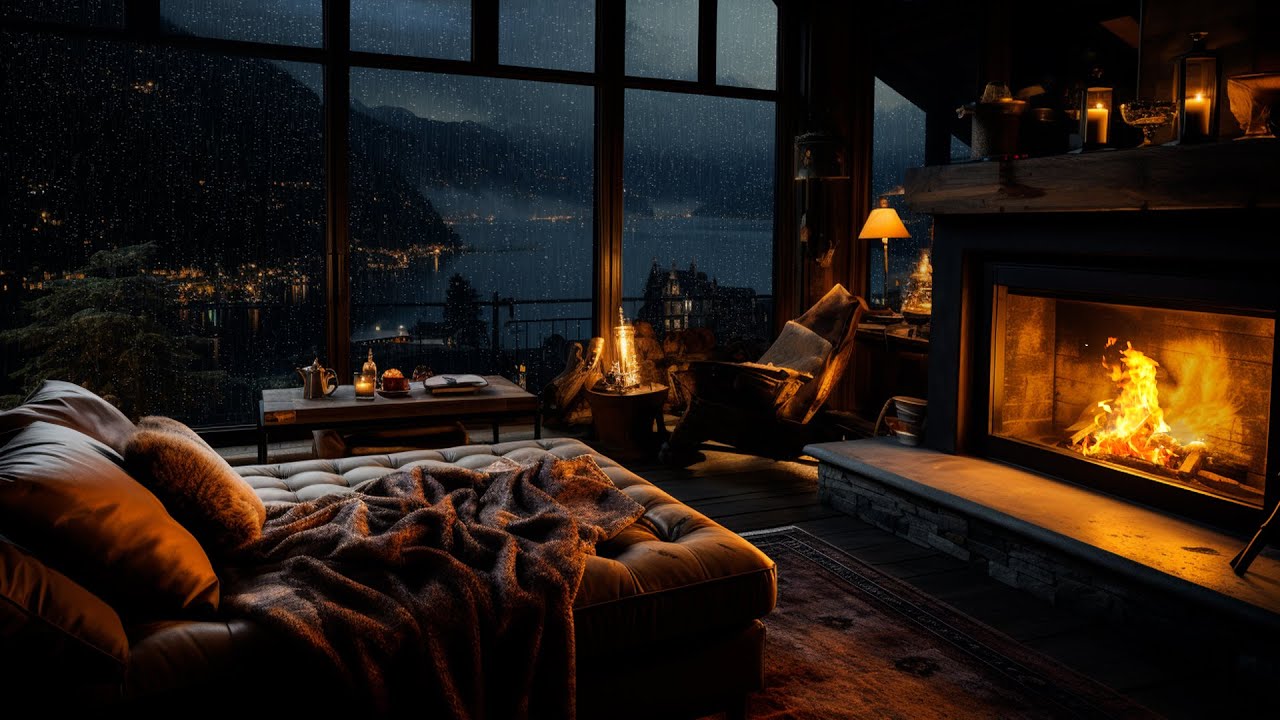 Rain & Fireplace | Sleep Well Every Night Thanks to the Sound of Night Rain and Crackling Fireplace