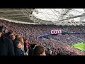 Amazing atmosphere at London Stadium as West Ham beat Manchester United 3-1. Fans singing Bubbles