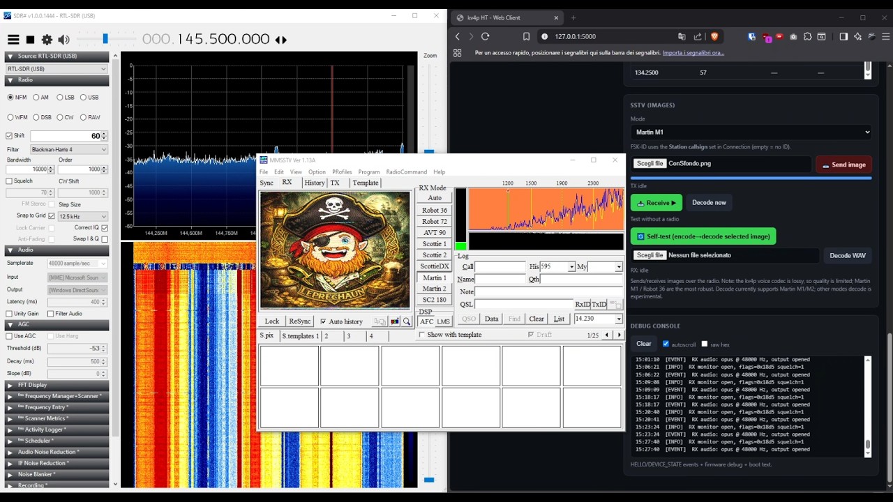 SSTV demo: transmitting and decoding an image with kv4p-web