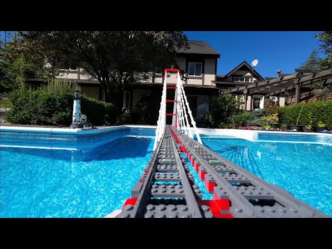 LEGO Train OnBoard Ride Around The Garden And Over The Pool - Reverse Loop