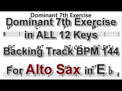 Dominant 7th Exercise - Backing Track for Alto Sax, BPM 144
