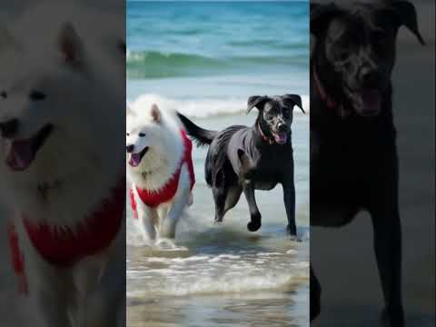 Cute dogs running in the beach#dogs#beach #youtube#youtubeshorts#teluguvlog