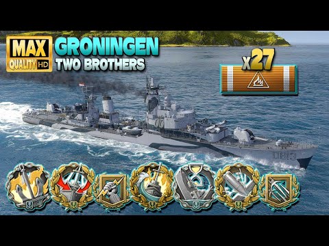 Destroyer Groningen: Fire terror on map Two Brothers - World of Warships