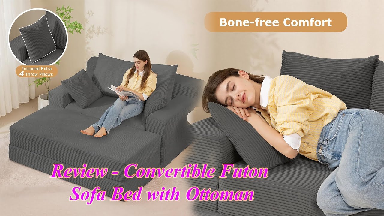 5-in-1 Convertible Futon Sofa Bed with Ottoman – Space-Saving Comfort & Style in One!/Stars