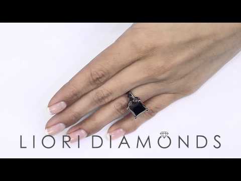 BDR-252 - 7.55 Carat Princess Cut Natural Black Diamond Engagement Ring 14k White Gold