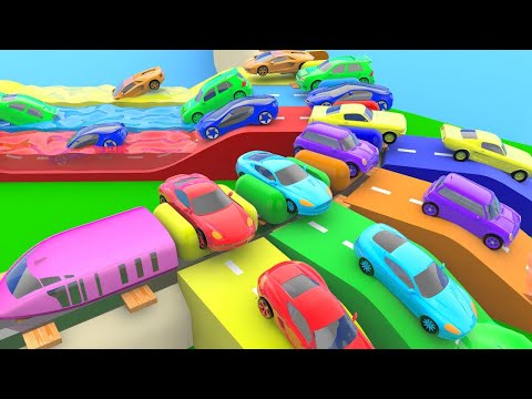 Trains vs Portal Trap With Slide Color - Cars vs Rails and Trains -beamng