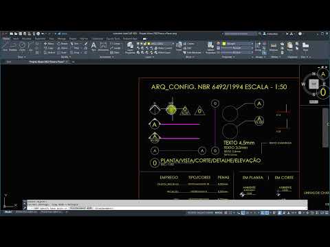Planta Baixa no Autocad NBR6492/1994 - cotas, simbologia de corte, norte e nome do desenho