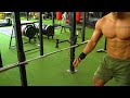 CLOSE GRIP BARBELL PUSH UP OFF RACK.