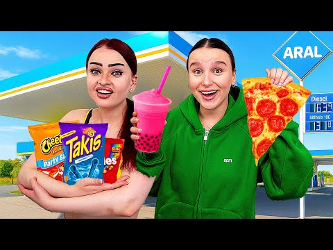 24 Stunden lang nur TANKSTELLEN-ESSEN ! 😳🍟 (Wird teuer) - Celina