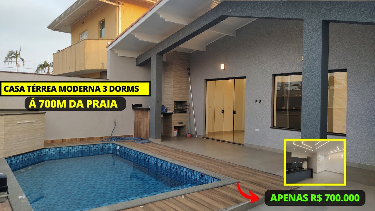 Linda Casa moderna à 700m da praia, com 3 dorms à venda em Peruíbe