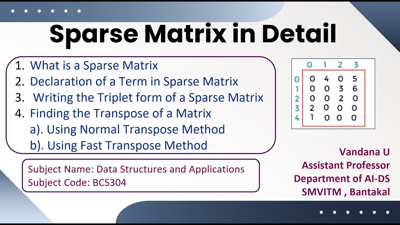 Sparse Matrix in Detail - Module -1 Data Structures - BCS304
