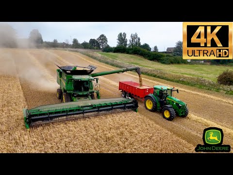 4K XXL MONSTER John Deere Combine Harvester Harvesting Barley - YORKSHIRE Drone Footage